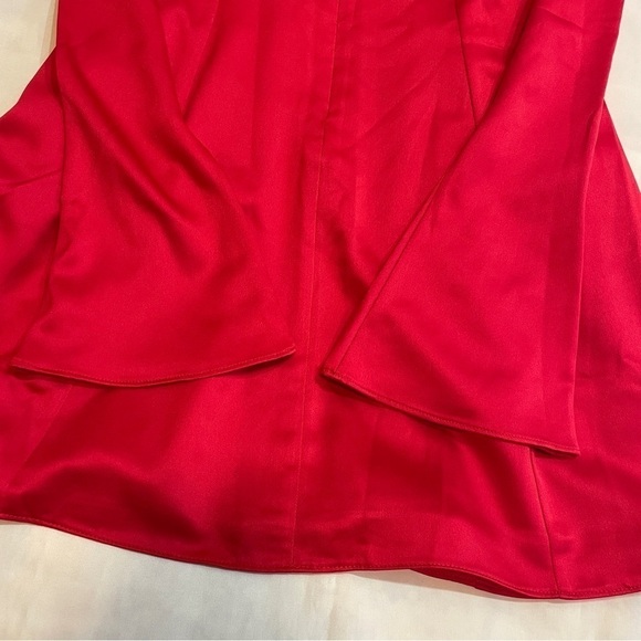 NEW! House of CB- Sacha Red Satin Mini Dress Long Flute Sleeve Round Neck Size S - Picture 11 of 13